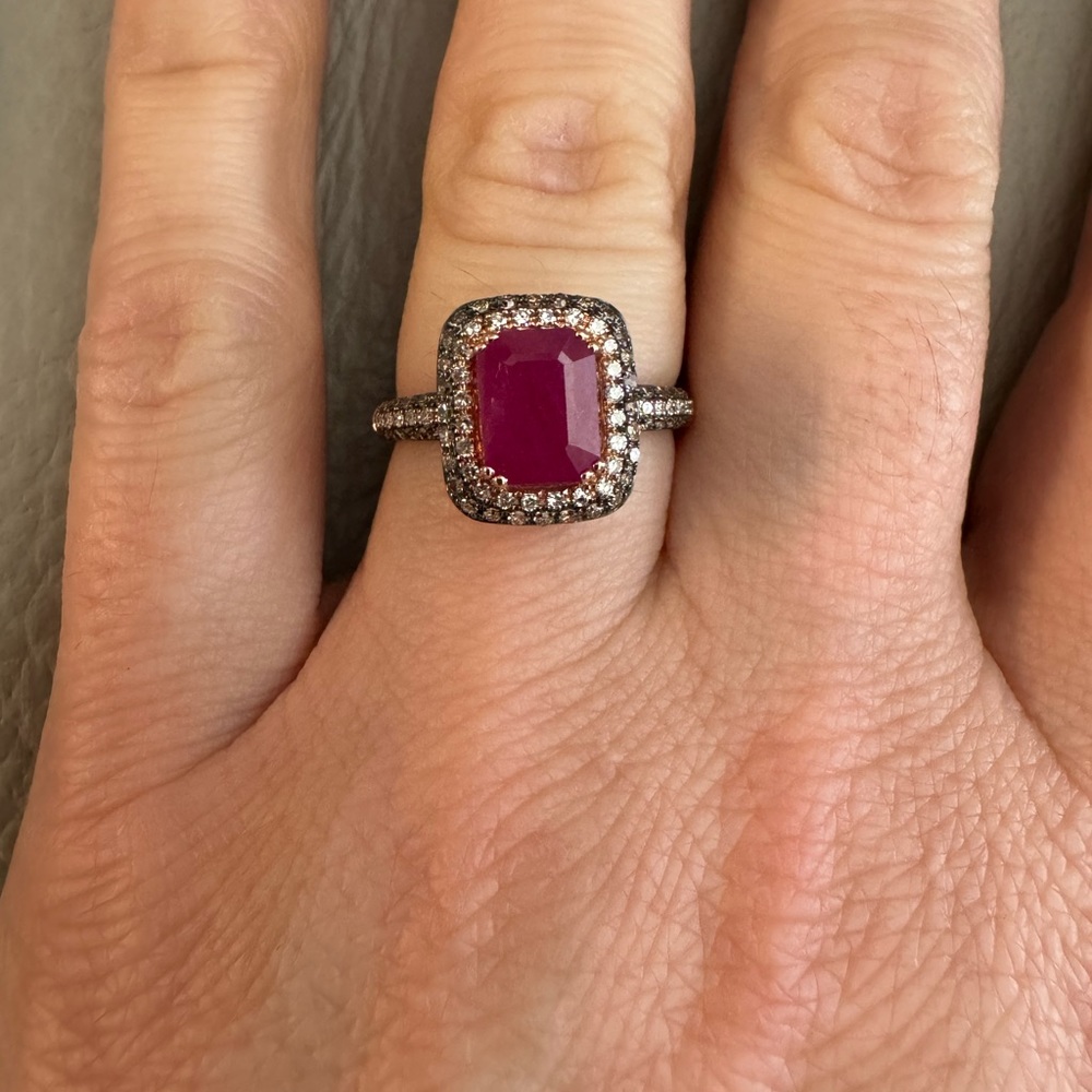 EFFY 14K ROSE GOLD DIAMOND,ESPRESSO DIAMOND,NATURAL RUBY RING - Picture 6 of 6